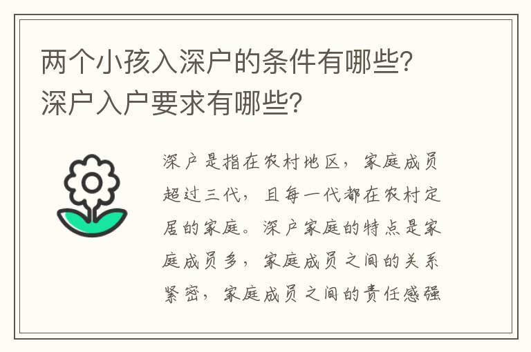 兩個(gè)小孩入深戶的條件有哪些？深戶入戶要求有哪些？