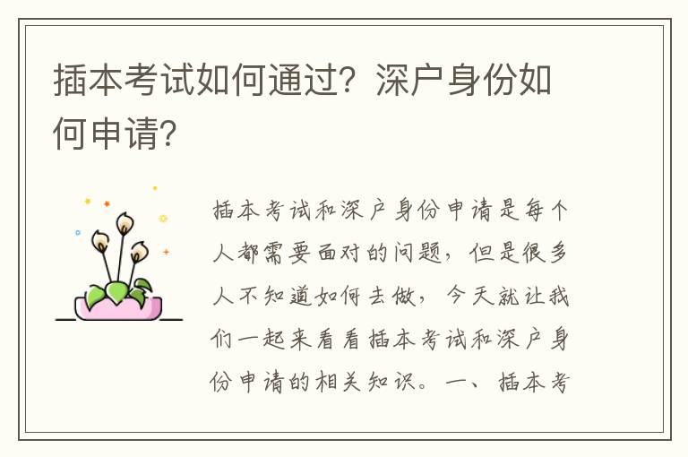插本考試如何通過？深戶身份如何申請？