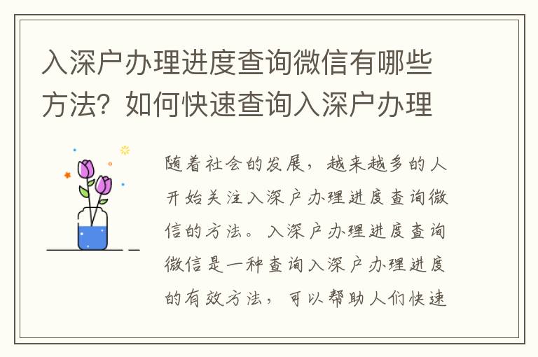 入深戶辦理進(jìn)度查詢微信有哪些方法？如何快速查詢?nèi)肷顟艮k理進(jìn)度？
