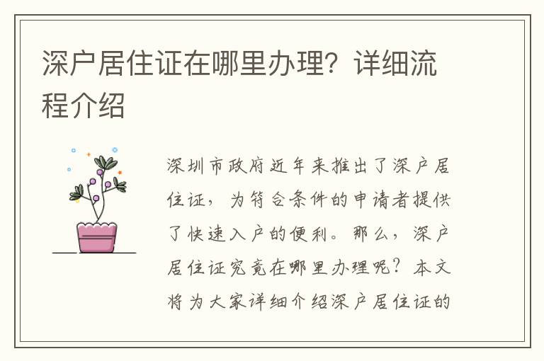 深戶居住證在哪里辦理？詳細流程介紹