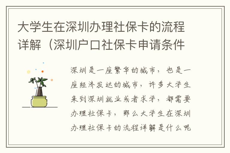 大學(xué)生在深圳辦理社保卡的流程詳解（深圳戶口社保卡申請條件）
