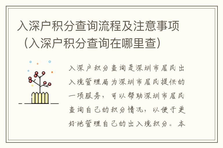 入深戶積分查詢流程及注意事項(xiàng)（入深戶積分查詢在哪里查）