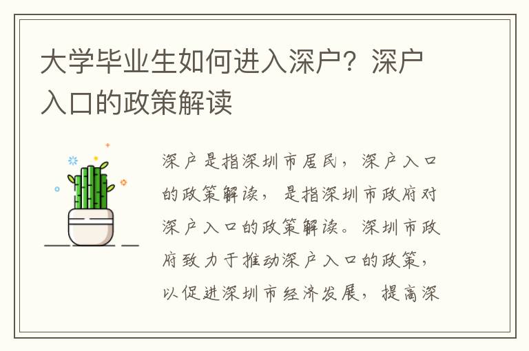 大學(xué)畢業(yè)生如何進入深戶？深戶入口的政策解讀