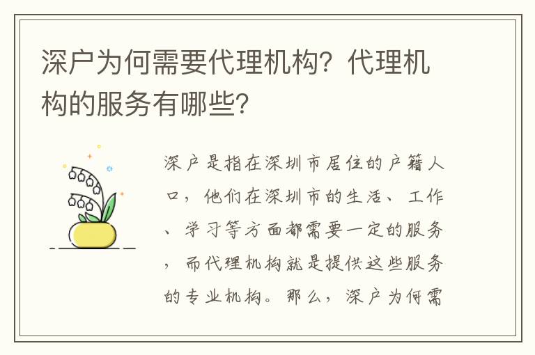 深戶為何需要代理機(jī)構(gòu)？代理機(jī)構(gòu)的服務(wù)有哪些？