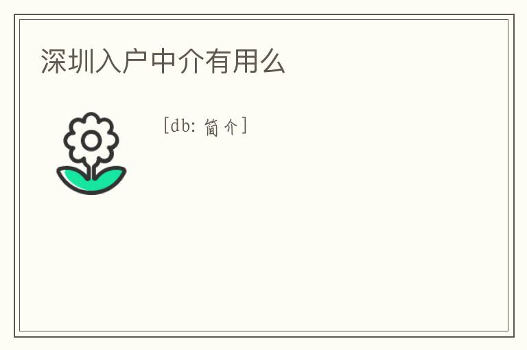 深圳入戶中介有用么