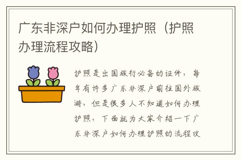 廣東非深戶如何辦理護(hù)照（護(hù)照辦理流程攻略）
