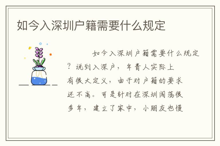 如今入深圳戶籍需要什么規(guī)定