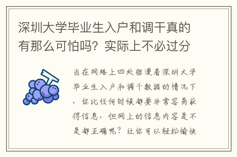 深圳大學(xué)畢業(yè)生入戶和調(diào)干真的有那么可怕嗎？實(shí)際上不必過分焦慮