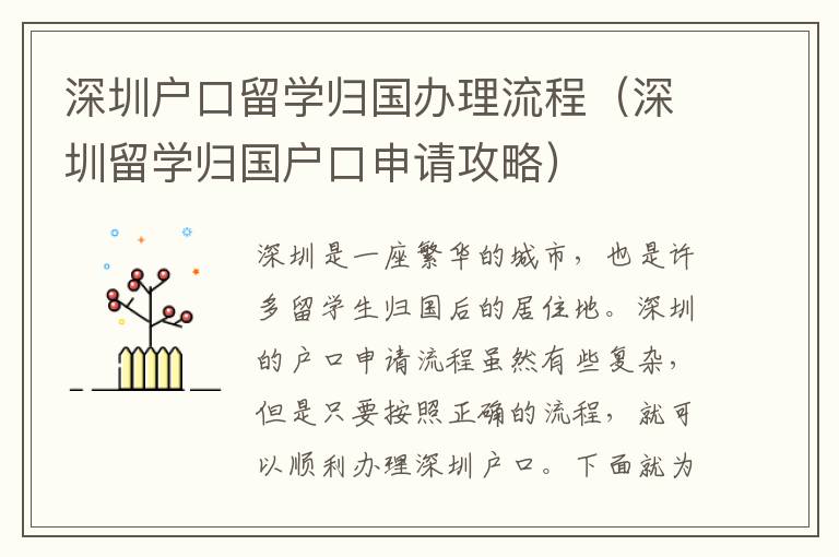 深圳戶口留學(xué)歸國(guó)辦理流程（深圳留學(xué)歸國(guó)戶口申請(qǐng)攻略）