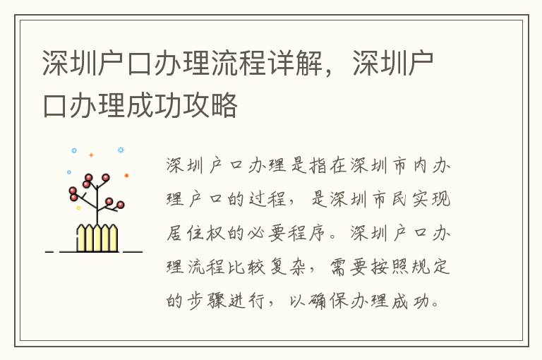深圳戶口辦理流程詳解，深圳戶口辦理成功攻略
