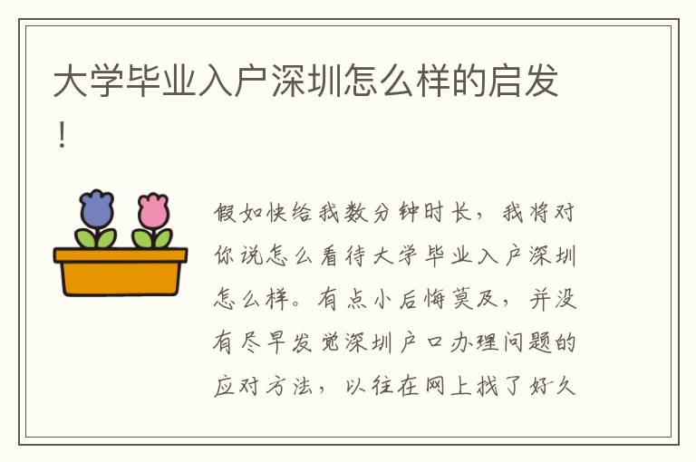 大學畢業入戶深圳怎么樣的啟發！