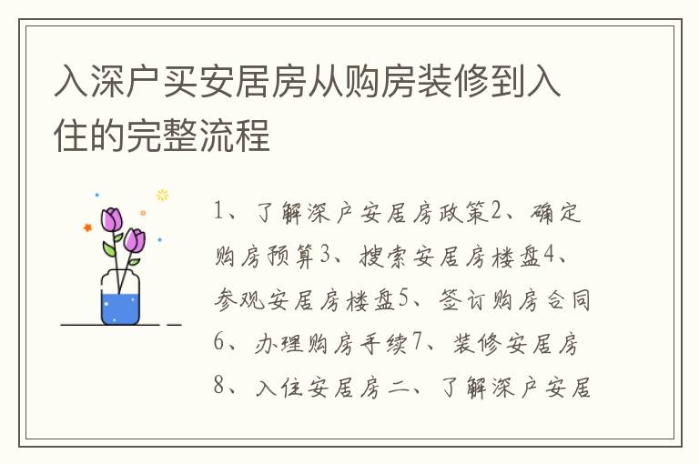 入深戶買安居房從購(gòu)房裝修到入住的完整流程