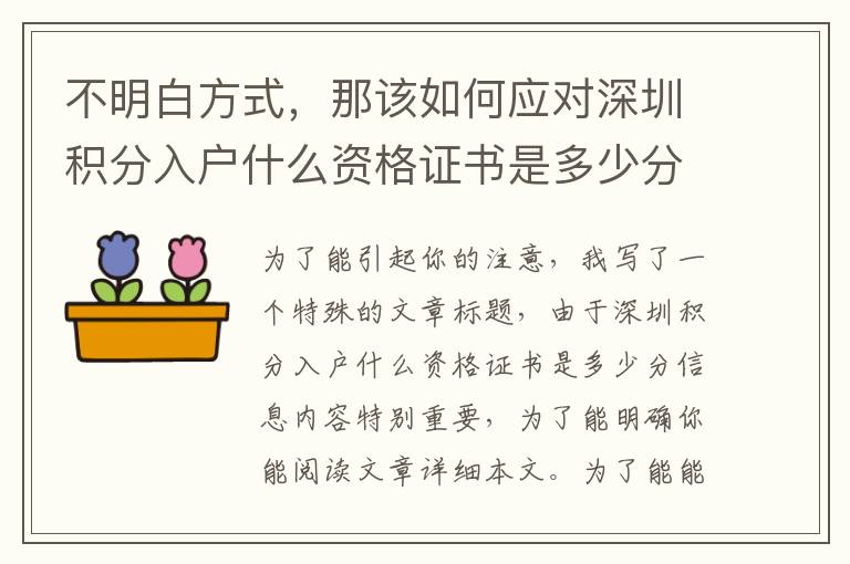 不明白方式，那該如何應(yīng)對(duì)深圳積分入戶什么資格證書(shū)是多少分