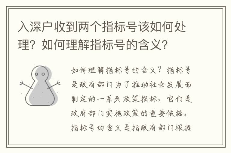 入深戶收到兩個指標號該如何處理？如何理解指標號的含義？