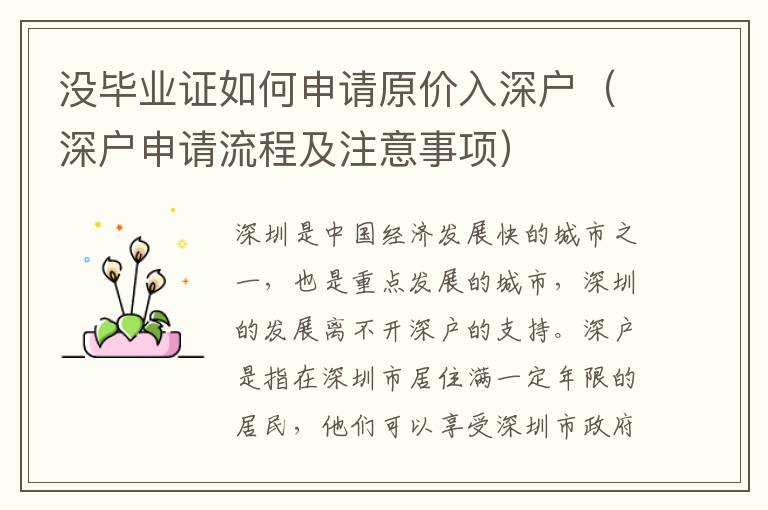 沒畢業(yè)證如何申請原價入深戶（深戶申請流程及注意事項）