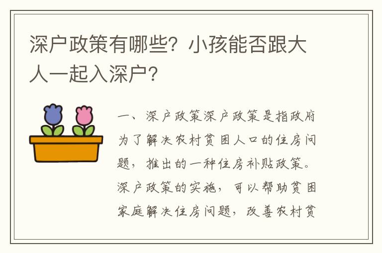 深戶政策有哪些？小孩能否跟大人一起入深戶？