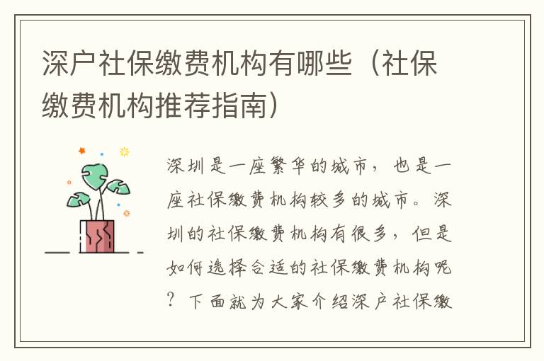 深戶社保繳費機構(gòu)有哪些（社保繳費機構(gòu)推薦指南）