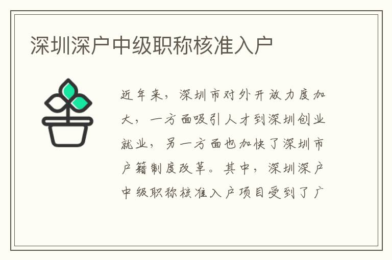 深圳深戶中級職稱核準入戶