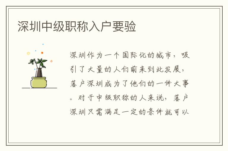 深圳中級職稱入戶要驗