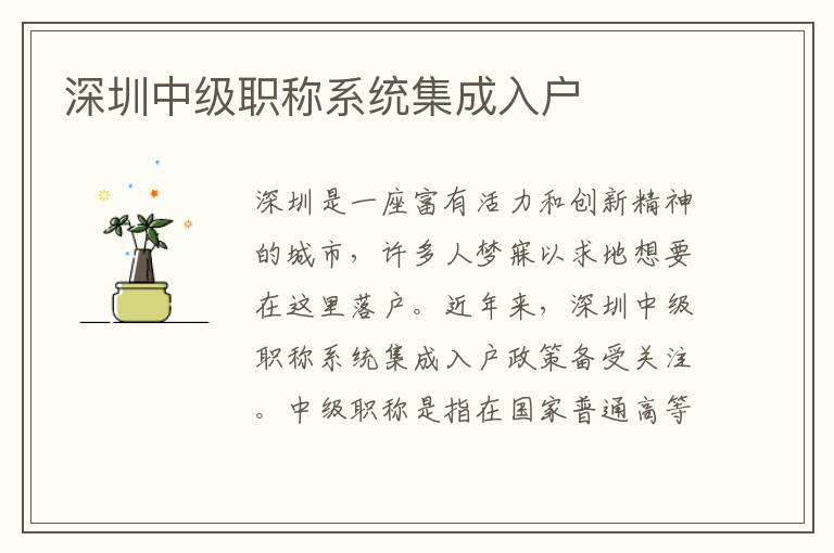深圳中級職稱系統(tǒng)集成入戶