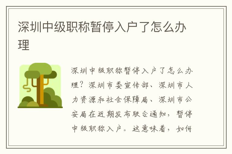深圳中級職稱暫停入戶了怎么辦理