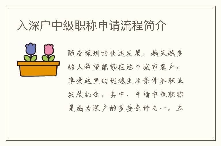 入深戶中級(jí)職稱申請(qǐng)流程簡(jiǎn)介
