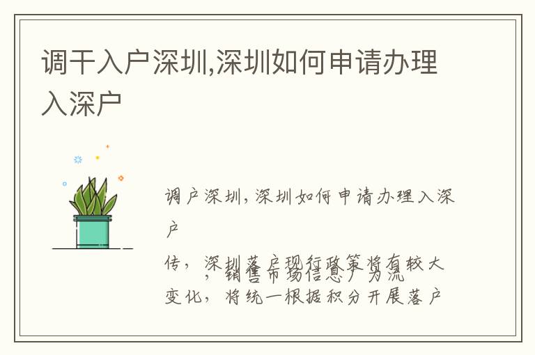 調(diào)干入戶深圳,深圳如何申請辦理入深戶