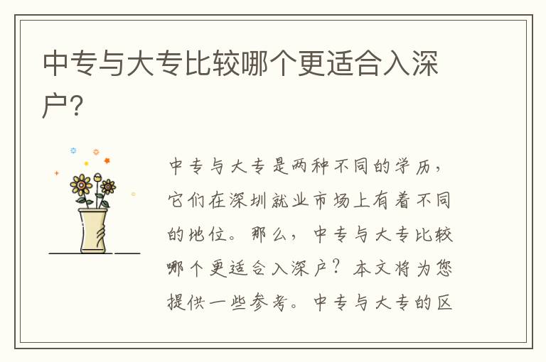 中專與大專比較哪個(gè)更適合入深戶？
