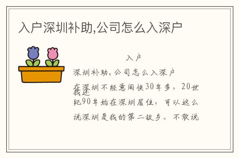 入戶深圳補(bǔ)助,公司怎么入深戶