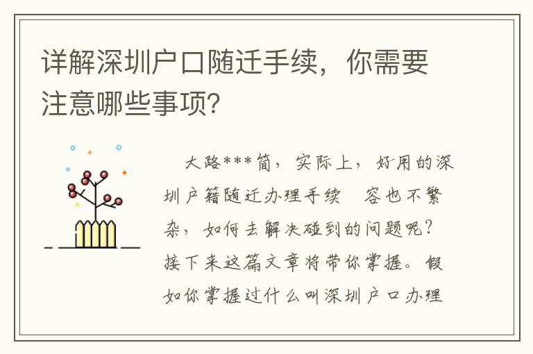 詳解深圳戶口隨遷手續，你需要注意哪些事項？