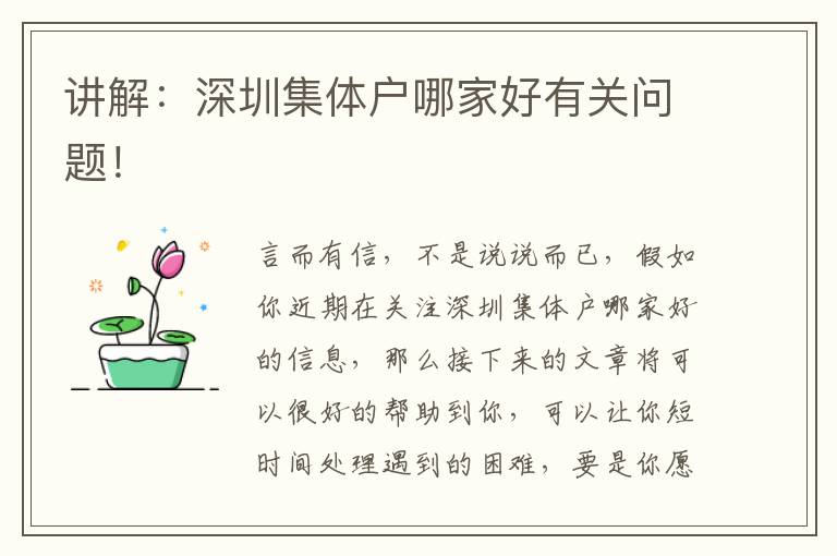 講解：深圳集體戶哪家好有關問題！