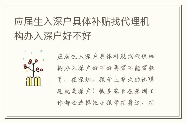 應(yīng)屆生入深戶具體補(bǔ)貼找代理機(jī)構(gòu)辦入深戶好不好