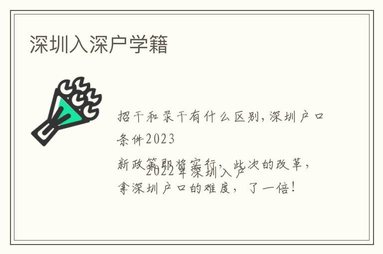 深圳入深戶學(xué)籍