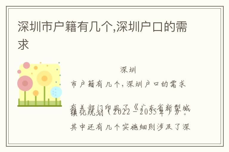 深圳市戶(hù)籍有幾個(gè),深圳戶(hù)口的需求