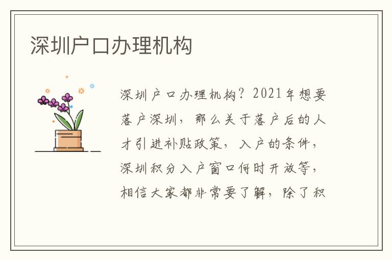 深圳戶口辦理機構(gòu)