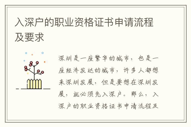 入深戶(hù)的職業(yè)資格證書(shū)申請(qǐng)流程及要求