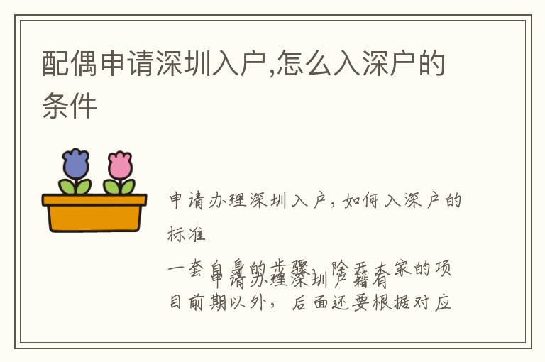 配偶申請(qǐng)深圳入戶,怎么入深戶的條件