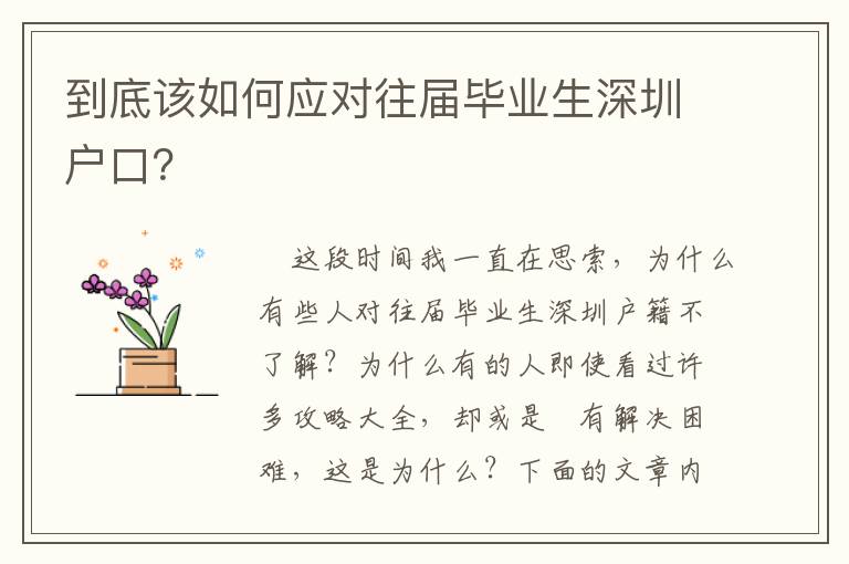 到底該如何應對往屆畢業(yè)生深圳戶口？