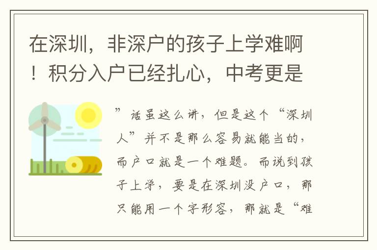 在深圳，非深戶的孩子上學難啊！積分入戶已經(jīng)扎心，中考更是難上加難