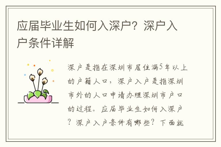 應屆畢業生如何入深戶？深戶入戶條件詳解