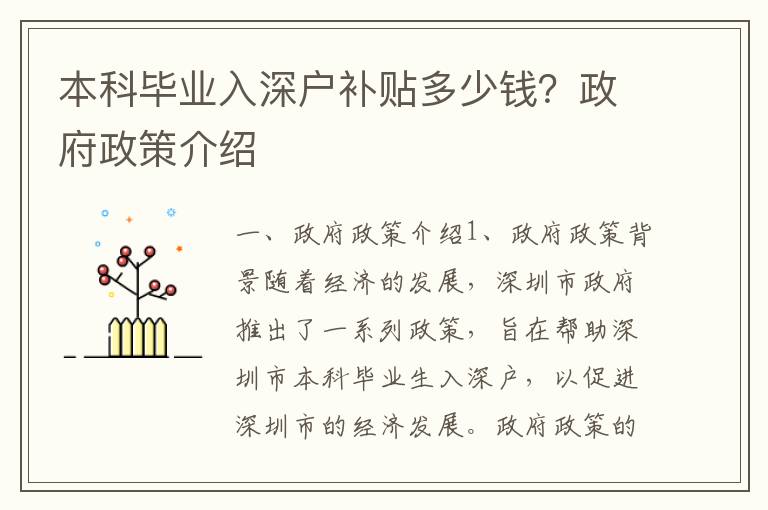 本科畢業(yè)入深戶補(bǔ)貼多少錢(qián)？政府政策介紹