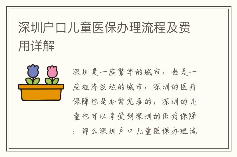 深圳戶(hù)口兒童醫(yī)保辦理流程及費(fèi)用詳解