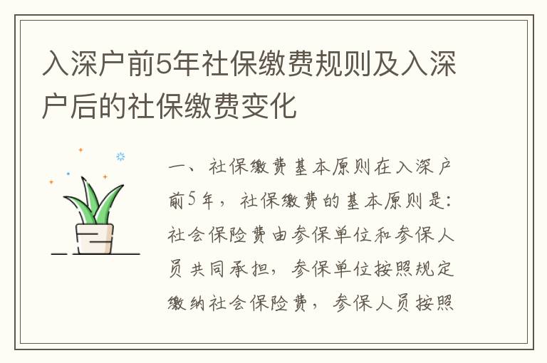 入深戶前5年社保繳費規則及入深戶后的社保繳費變化