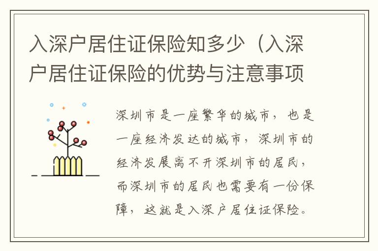 入深戶居住證保險知多少（入深戶居住證保險的優(yōu)勢與注意事項）