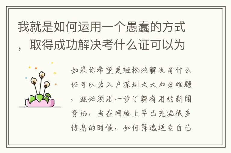 我就是如何運用一個愚蠢的方式，取得成功解決考什么證可以為入戶深圳大大加分！