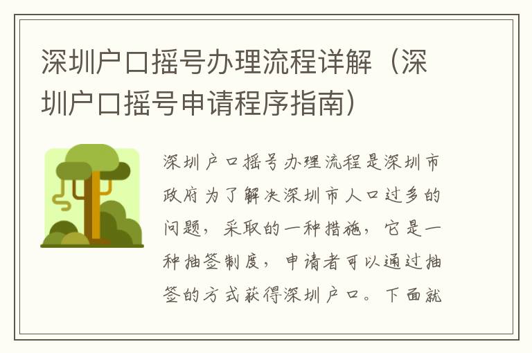 深圳戶口搖號(hào)辦理流程詳解（深圳戶口搖號(hào)申請(qǐng)程序指南）