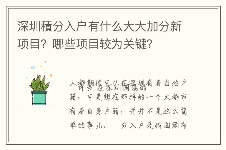 深圳積分入戶有什么大大加分新項(xiàng)目？哪些項(xiàng)目較為關(guān)鍵？