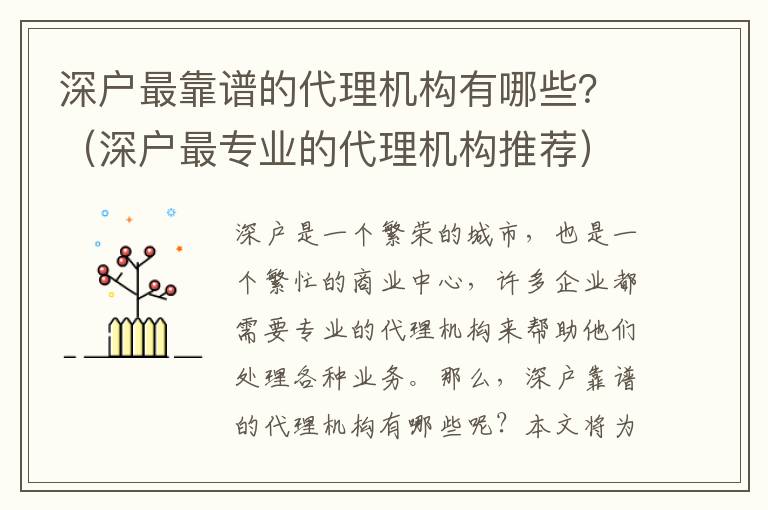 深戶(hù)最靠譜的代理機(jī)構(gòu)有哪些？（深戶(hù)最專(zhuān)業(yè)的代理機(jī)構(gòu)推薦）