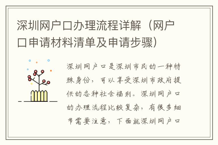 深圳網(wǎng)戶口辦理流程詳解（網(wǎng)戶口申請材料清單及申請步驟）