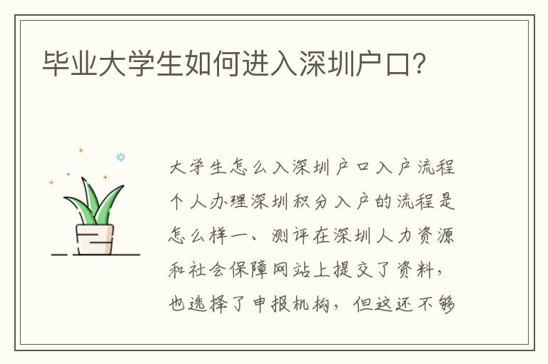 畢業(yè)大學(xué)生如何進入深圳戶口？
